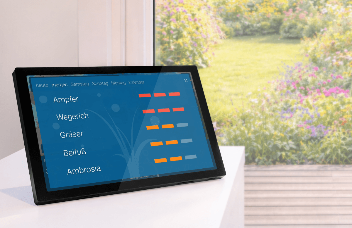 wetteronline home 4 zeigt Pollenflug für Gräser und Ambrosia als übersichtliche Anzeige